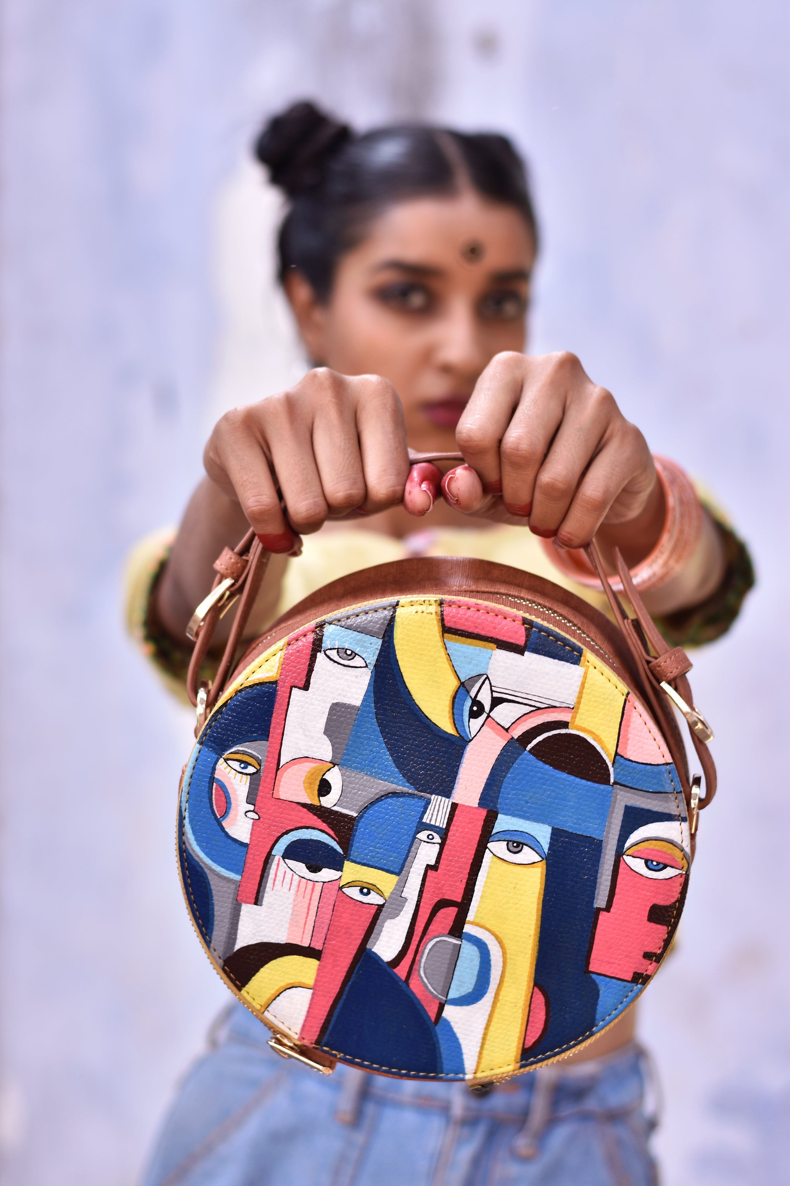 रसा Abstract Nazar Round Sling Bag (HAND-PAINTED)