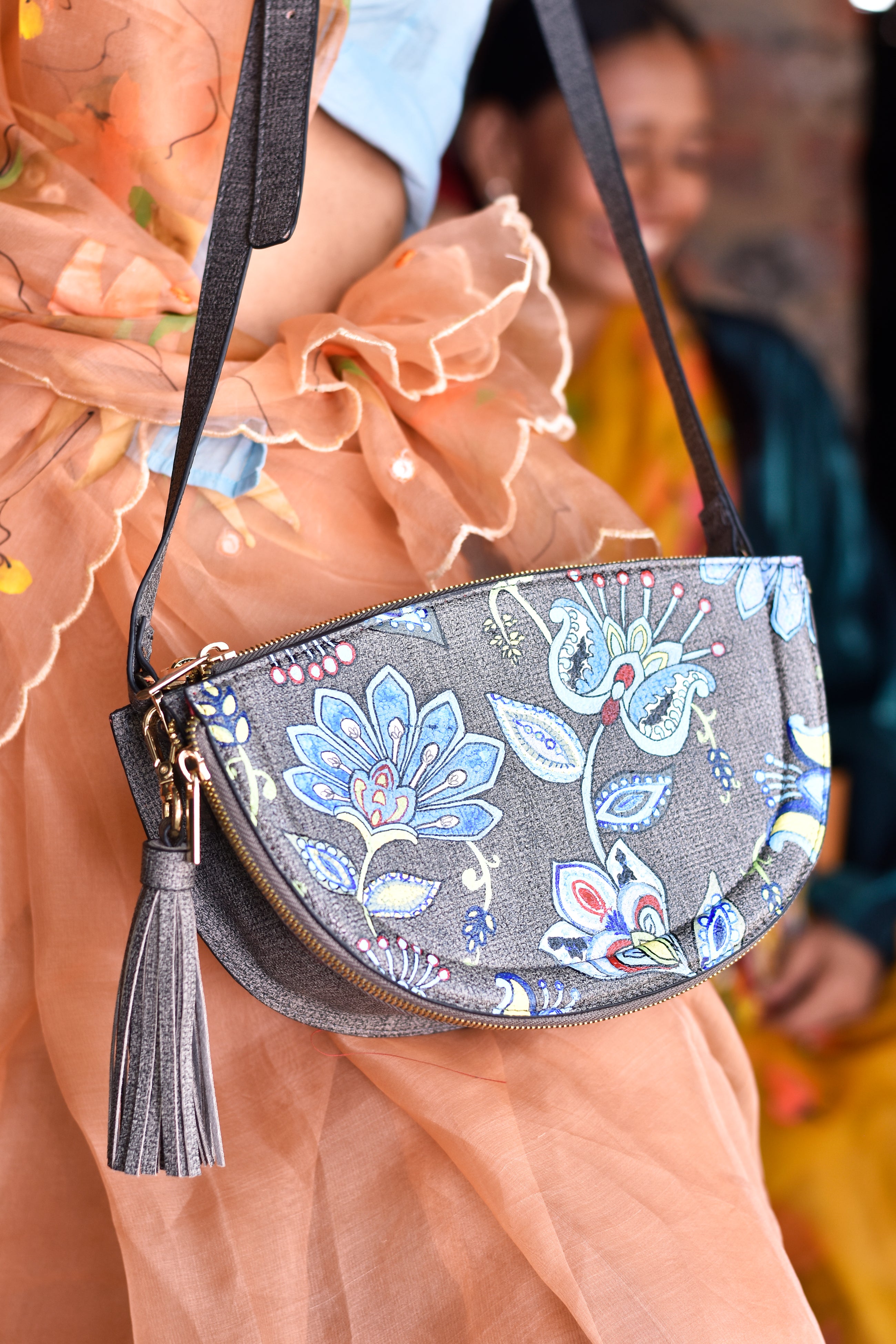 रसा Floral Half Moon Bag (HAND-PAINTED)