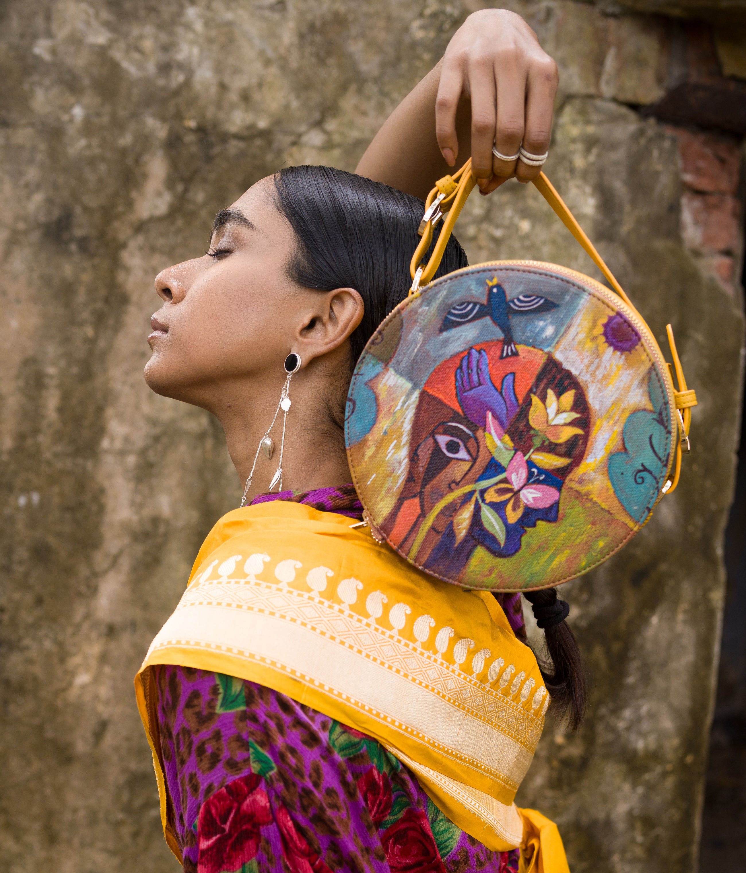 रसा Adwitya Round Sling Bag (HAND-PAINTED)