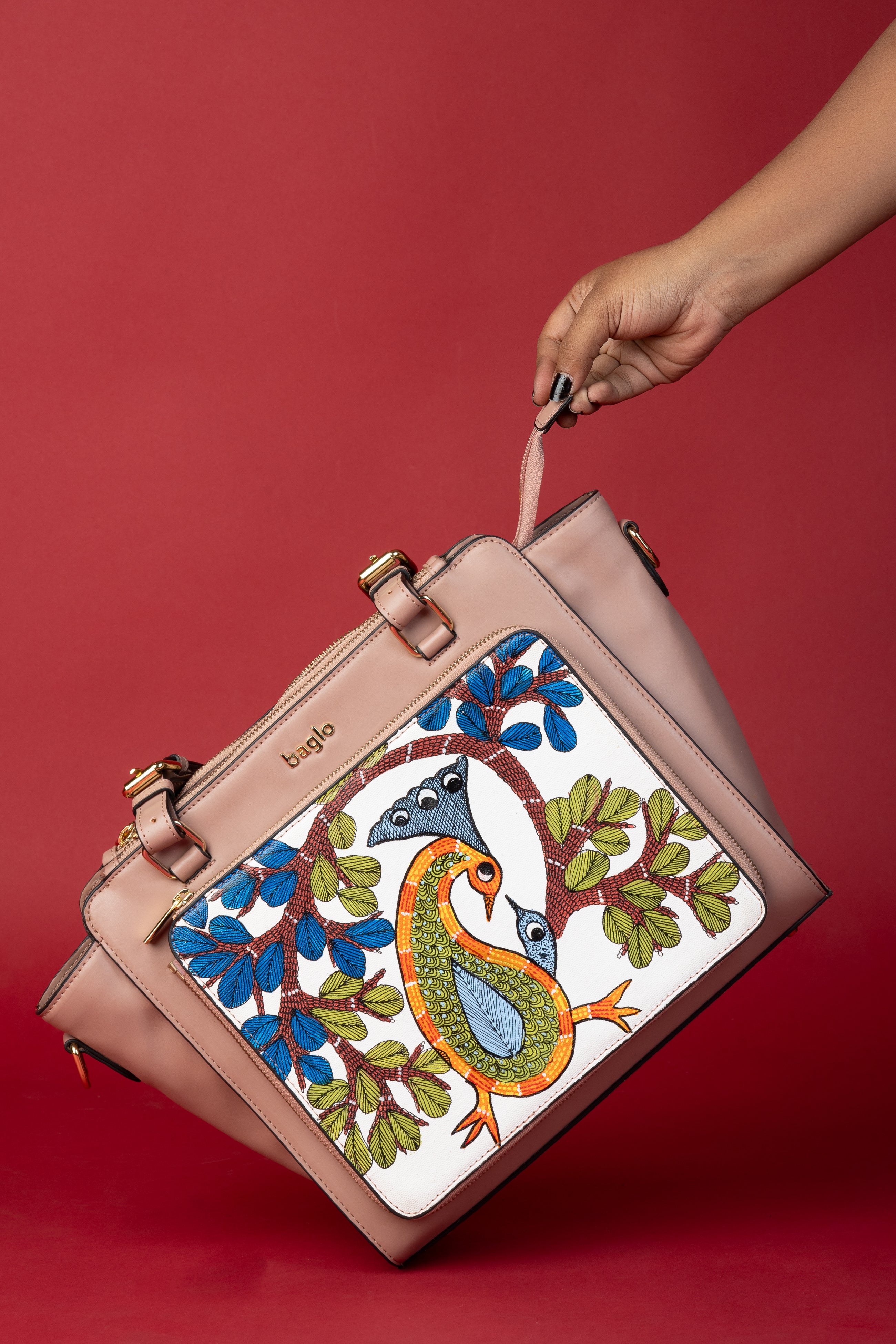 कला Champagne (Gond Peacock) Everyday Essential Shoulder Bag (PRE ORDER)