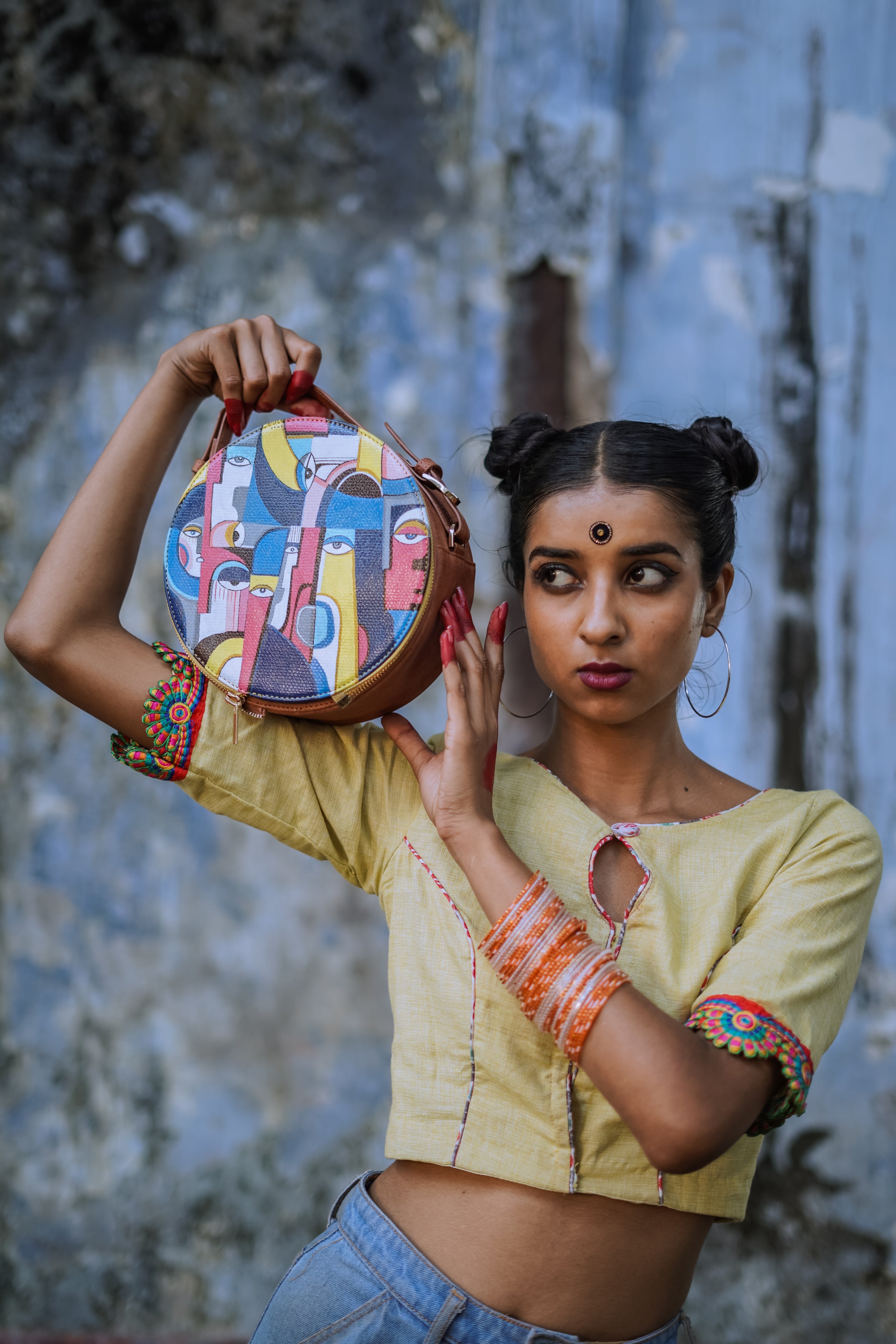 रसा Abstract Nazar Round Sling Bag (HAND-PAINTED)