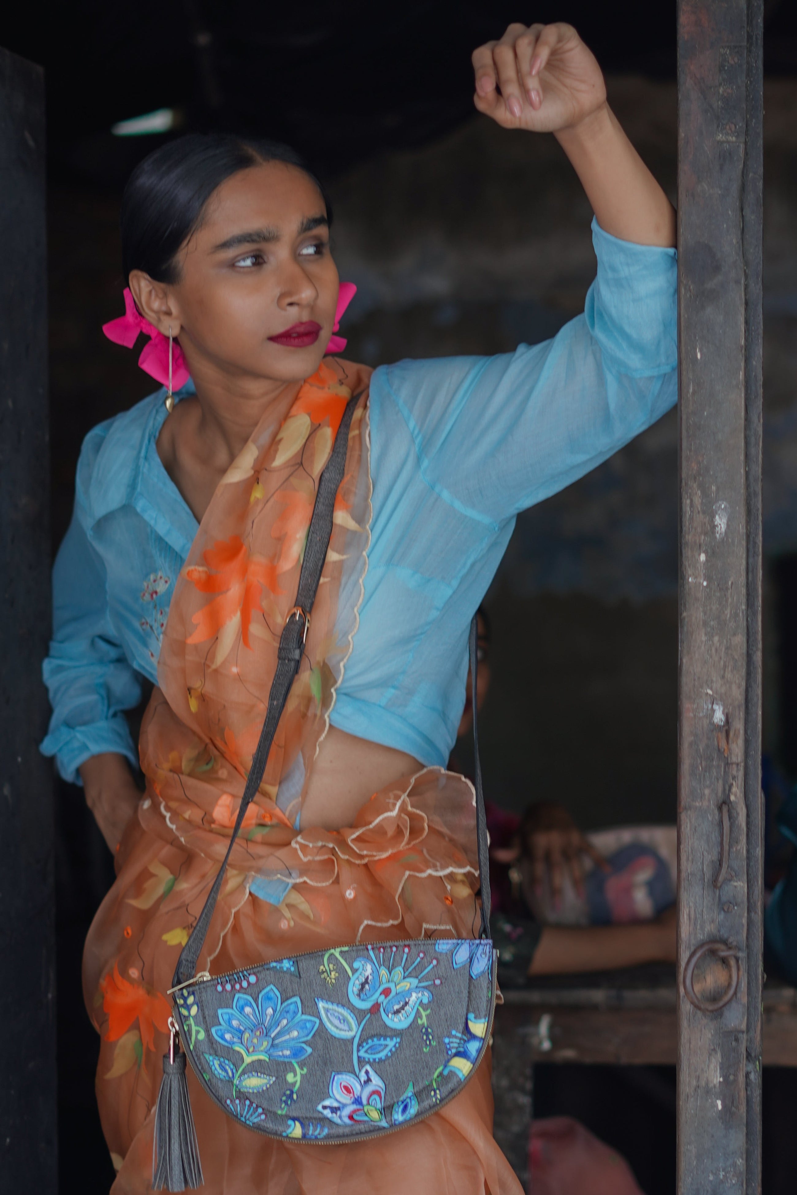 रसा Floral Half Moon Bag (HAND-PAINTED)