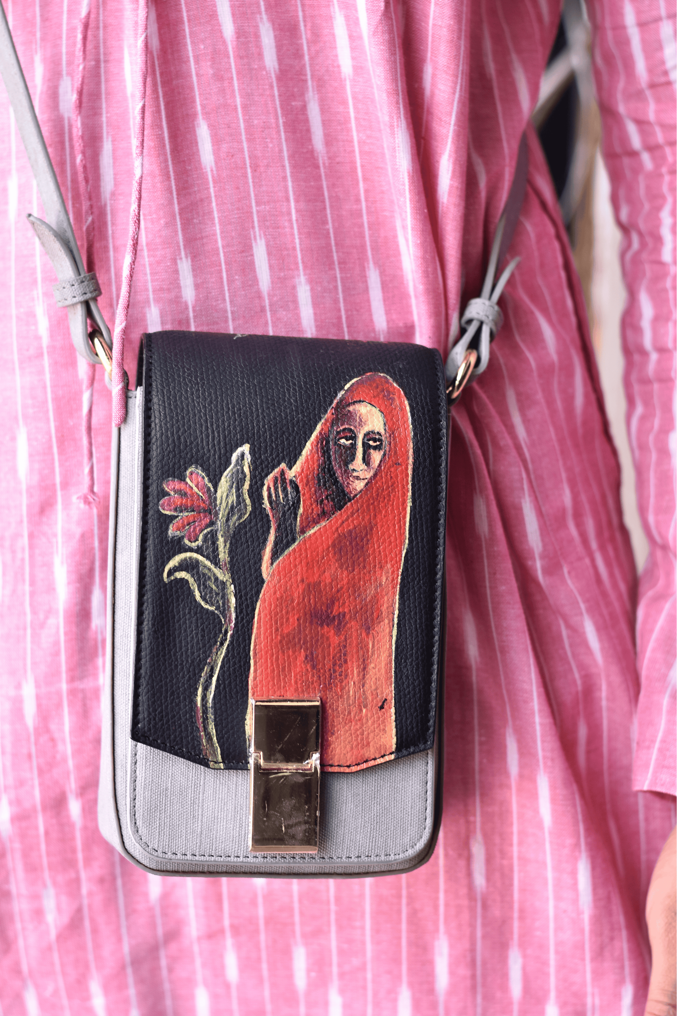 रसा Kalankini Telephone Sling Bag (HAND-PAINTED)