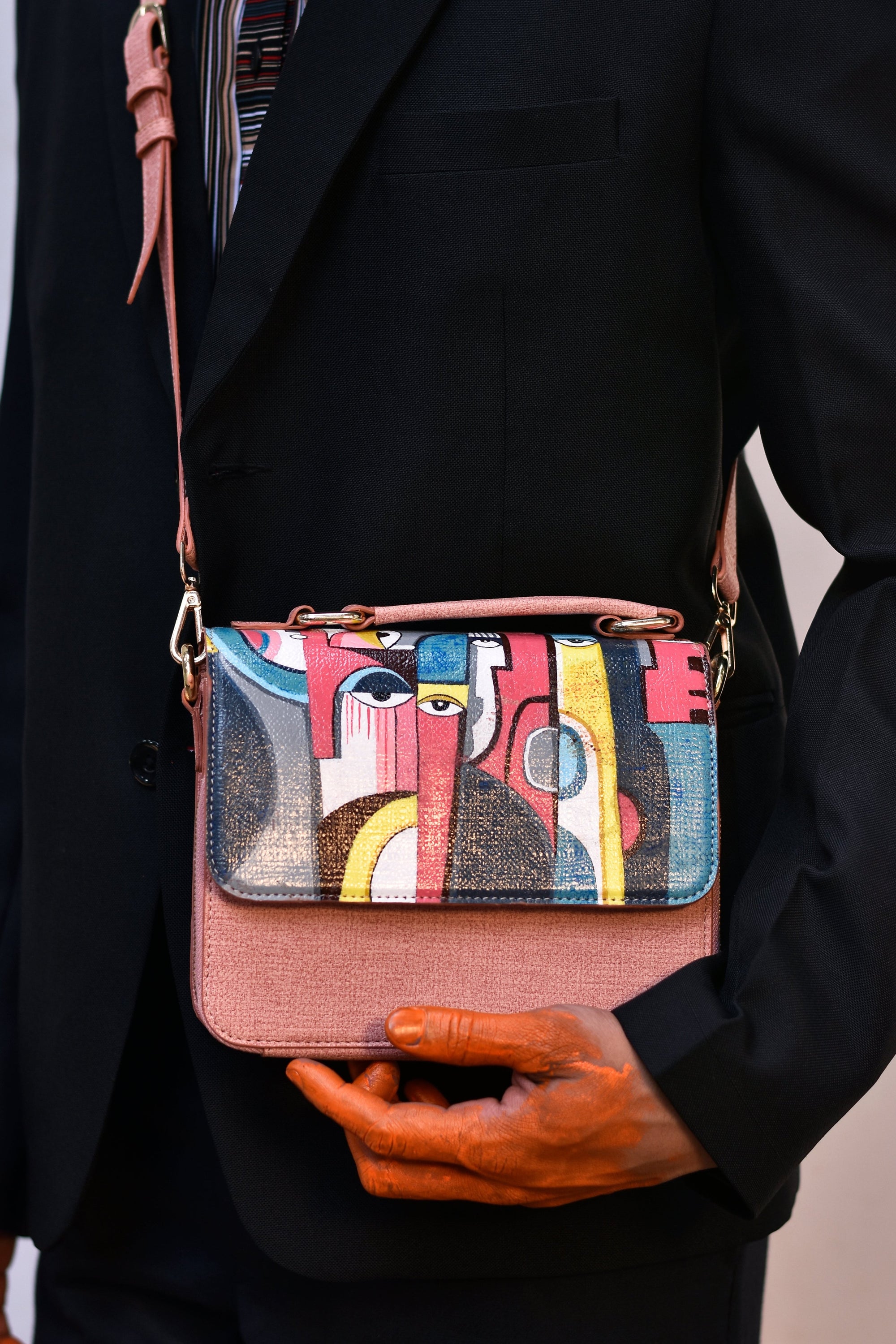 रसा Abstract Nazar Satchel Bag (HAND-PAINTED)
