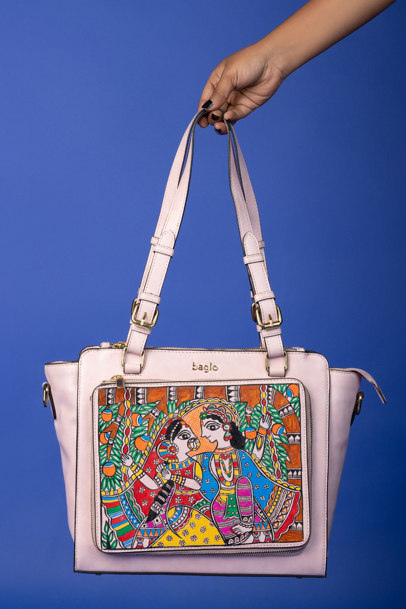 कला Snow Pink (Madhubani Radha Krishna) Everyday Essential Shoulder Bag (PRE ORDER)