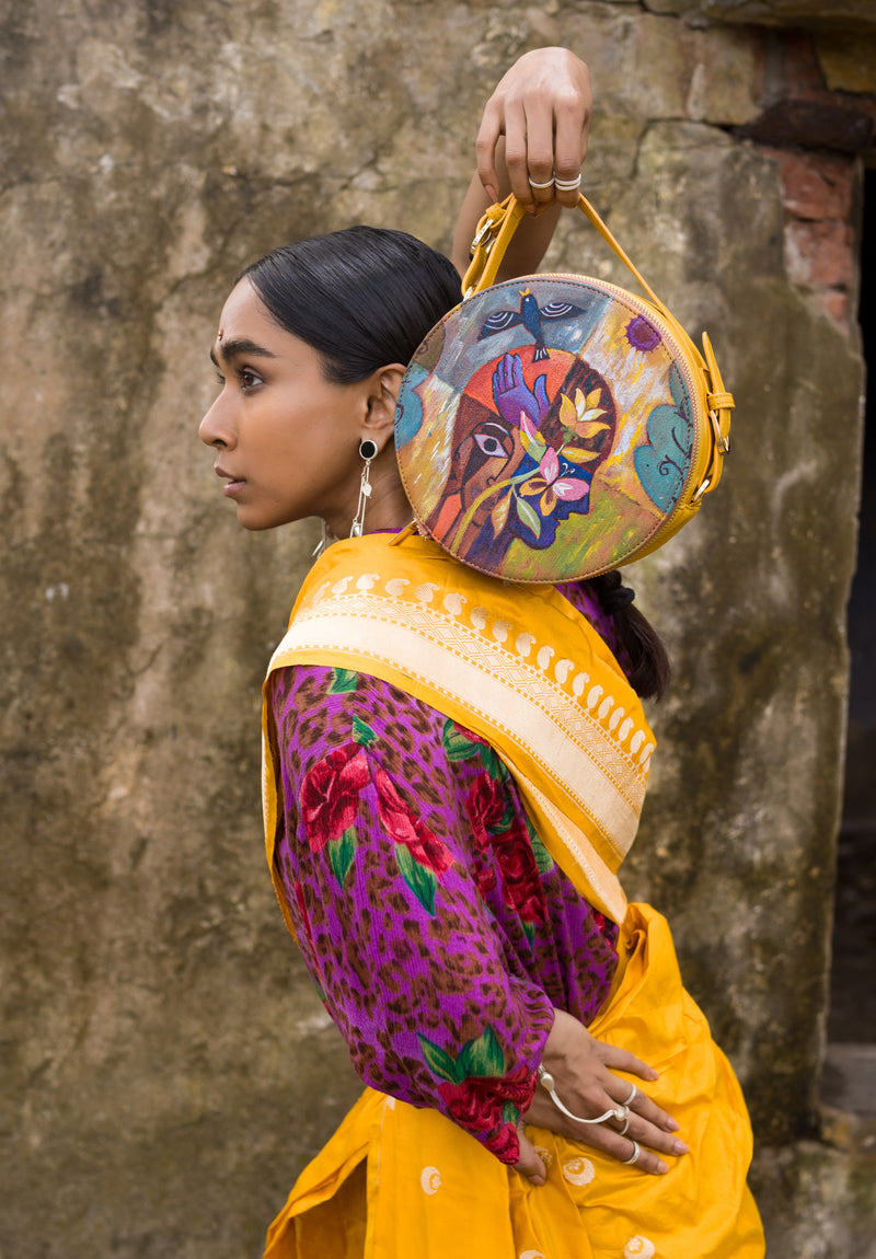 रसा Adwitya Round Sling Bag (HAND-PAINTED)