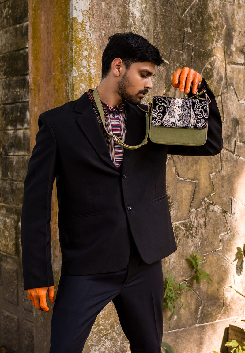 रसा Monochrome Satchel Bag (HAND-PAINTED)