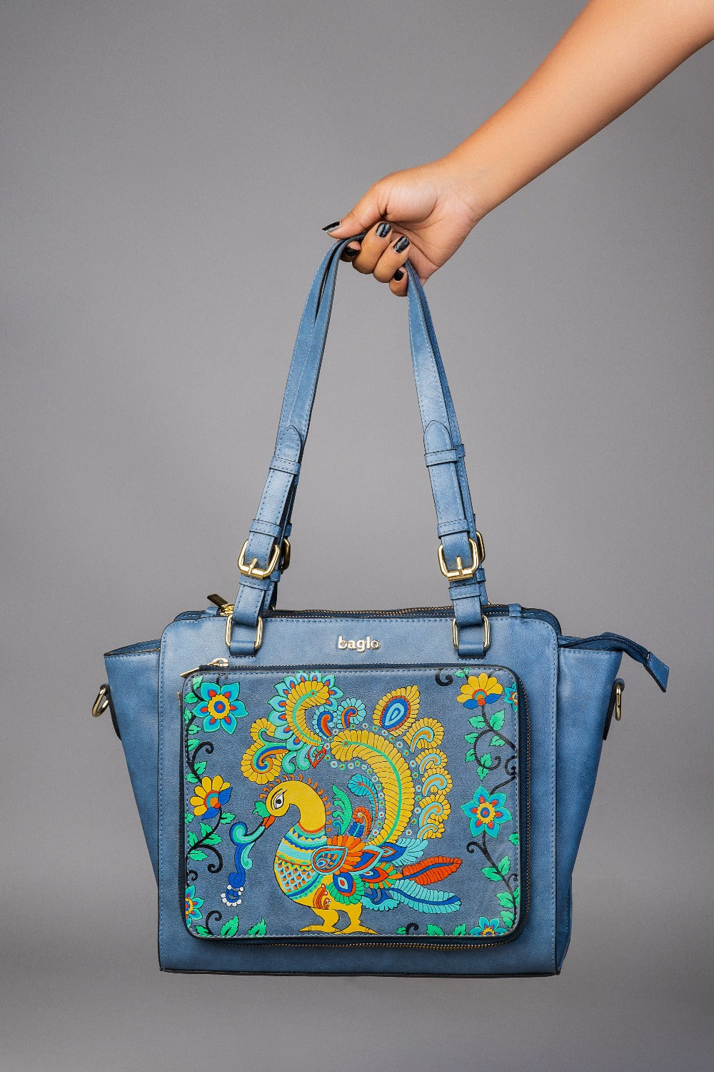 कला Charcoal Grey (Kalamkari Peacock) Everyday Essential Shoulder Bag