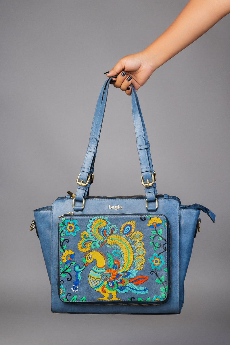 कला Charcoal Grey (Kalamkari Peacock) Everyday Essential Shoulder Bag