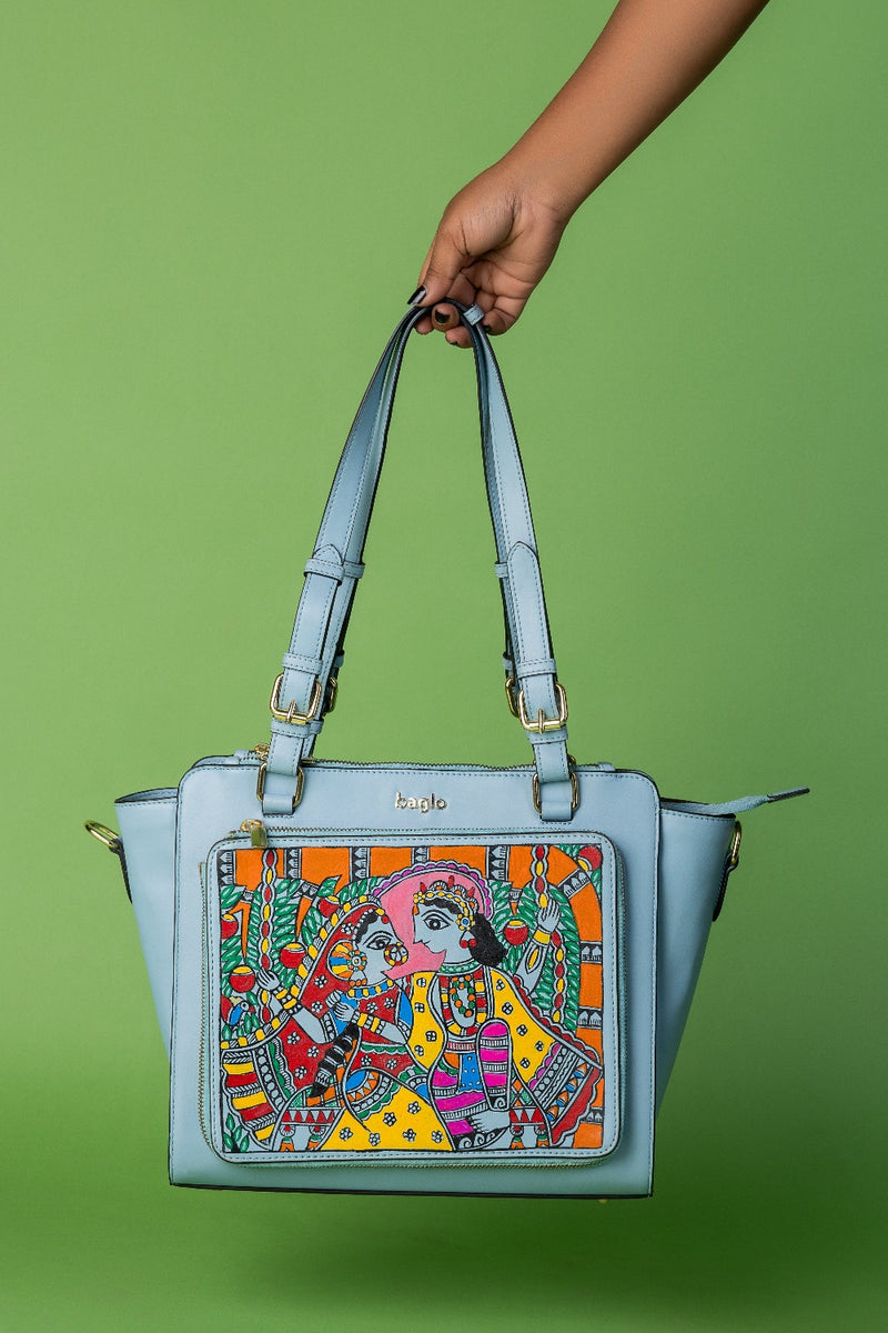कला Powder Blue (Madhubani Radha Krishna) Everyday Essential Shoulder Bag