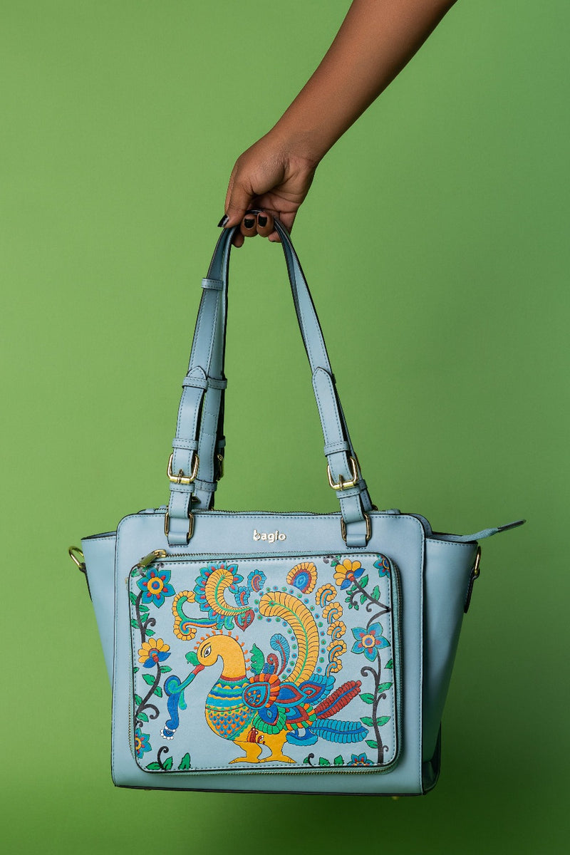कला Powder Blue (Kalamkari Peacock) Everyday Essential Shoulder Bag