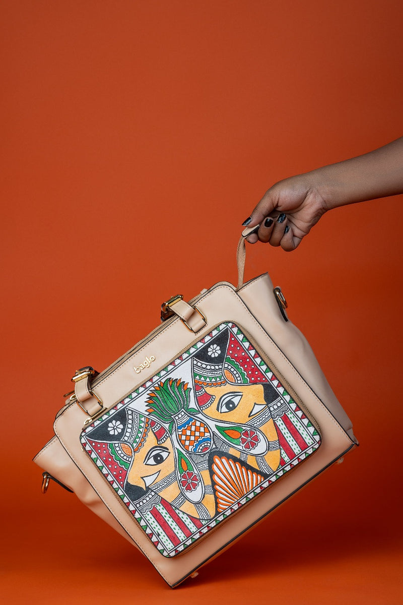 कला Beige (Madhubani Elephant) Everyday Essential Shoulder Bag (PRE ORDER)