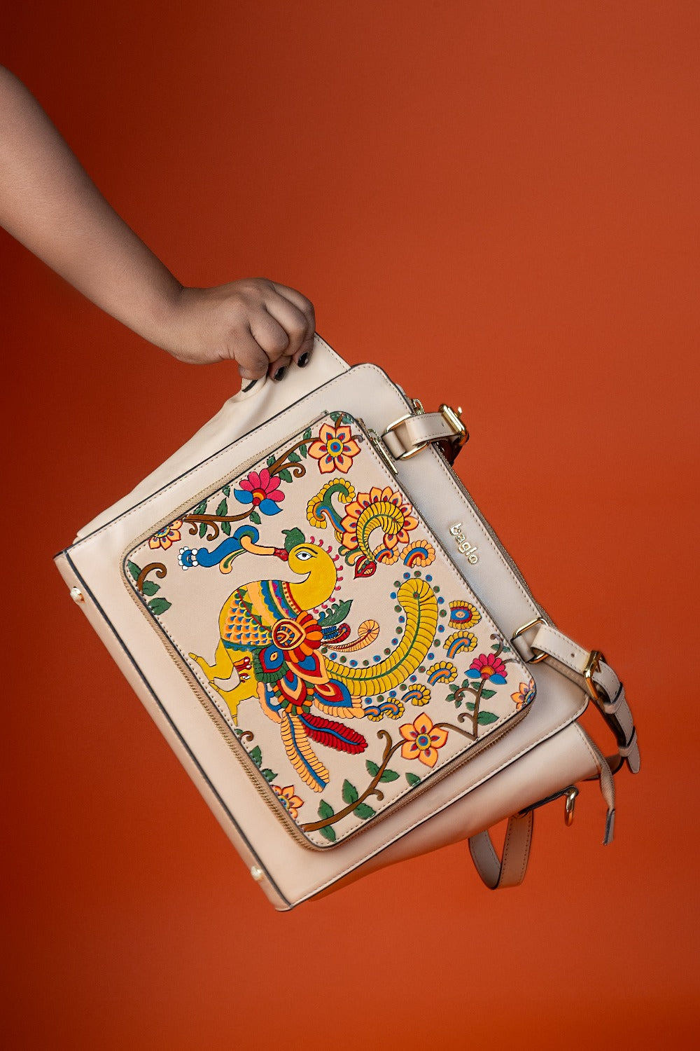 कला Beige (Kalamkari Peacock) Everyday Essential Shoulder Bag (PRE ORDER)