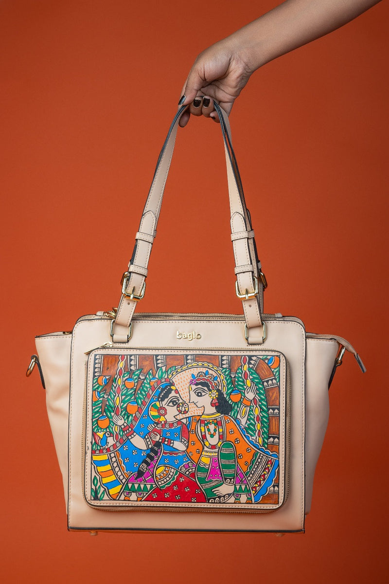कला Beige (Madhubani Radha Krishna) Everyday Essential Shoulder Bag (PRE ORDER)