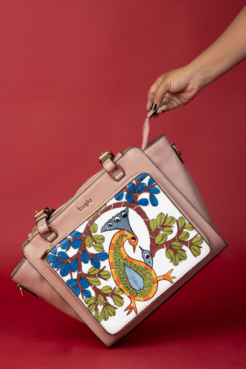 कला Champagne (Gond Peacock) Everyday Essential Shoulder Bag (PRE ORDER)