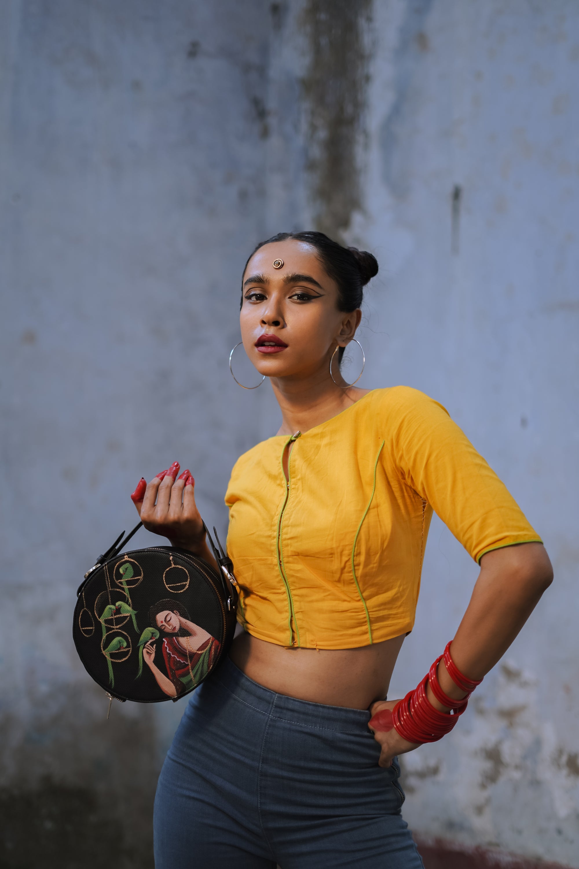रसा Uran Toli Round Sling Bag (HAND-PAINTED)