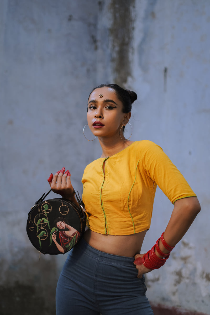 रसा Uran Toli Round Sling Bag (HAND-PAINTED)