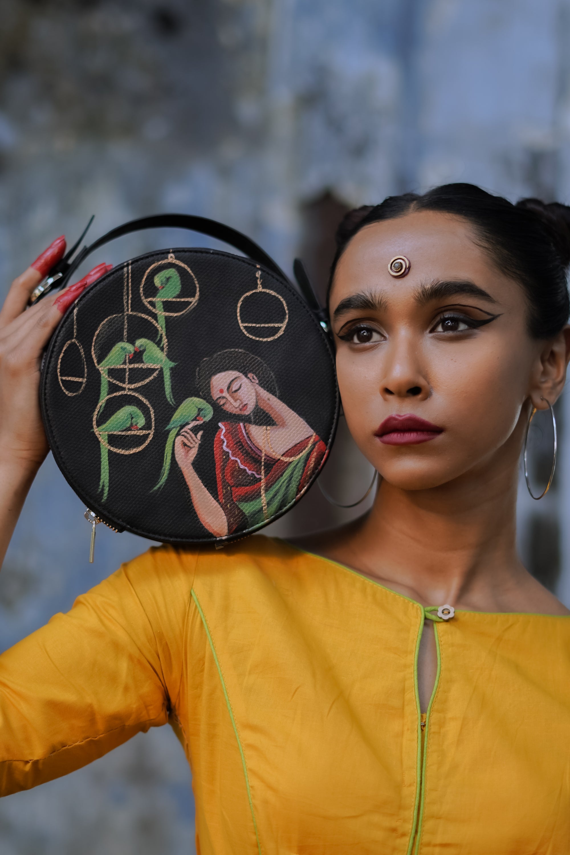 रसा Uran Toli Round Sling Bag (HAND-PAINTED)
