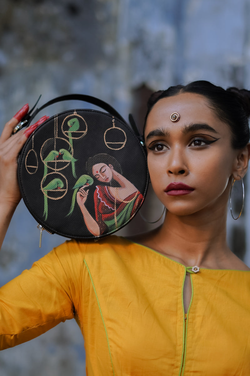 रसा Uran Toli Round Sling Bag (HAND-PAINTED)
