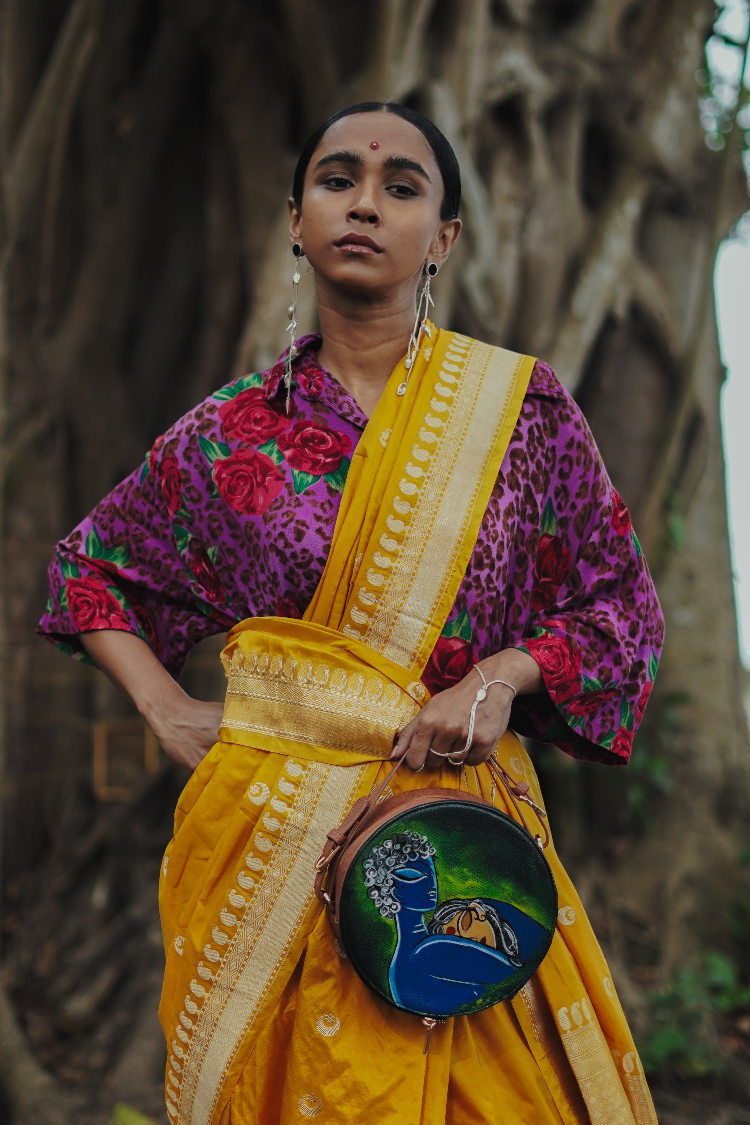 रसा Radha Krishna Round Sling Bag (HAND-PAINTED)